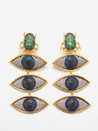 Begm Khan - Scarab Nazar 24kt Gold-plated Clip Earrings - Womens - Blue/green