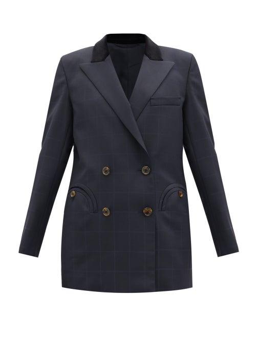 Matchesfashion.com Blaz Milano - Noa Everyday Checked Double-breasted Jacket - Womens - Navy