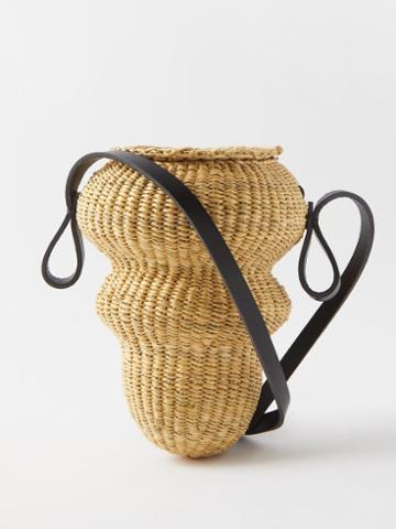 Ins Bressand - Mini Wave Leather-trimmed Raffia Shoulder Bag - Womens - Beige Multi