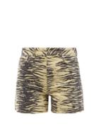 Ladies Rtw Ganni - Zebra-print Organic Cotton-blend Denim Shorts - Womens - Yellow
