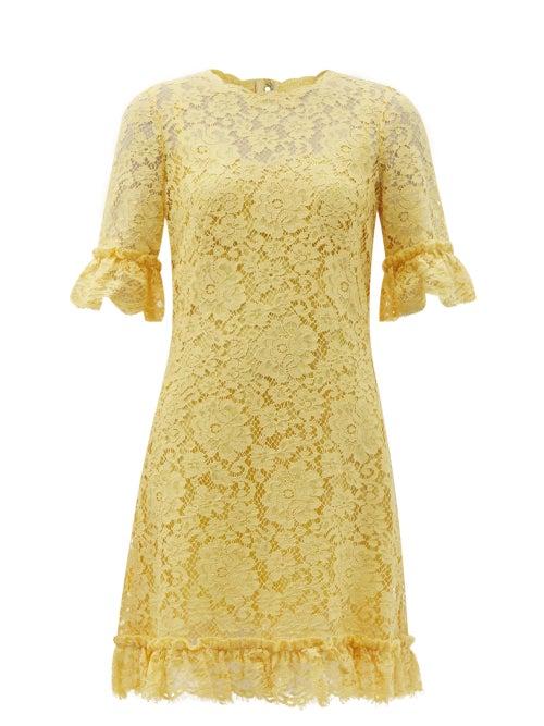 Matchesfashion.com Dolce & Gabbana - Ruffled Cordonetto-lace Mini Shift Dress - Womens - Yellow