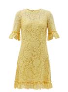 Matchesfashion.com Dolce & Gabbana - Ruffled Cordonetto-lace Mini Shift Dress - Womens - Yellow