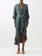 Zimmermann - Wrap-front Silk Midi Dress - Womens - Dark Green