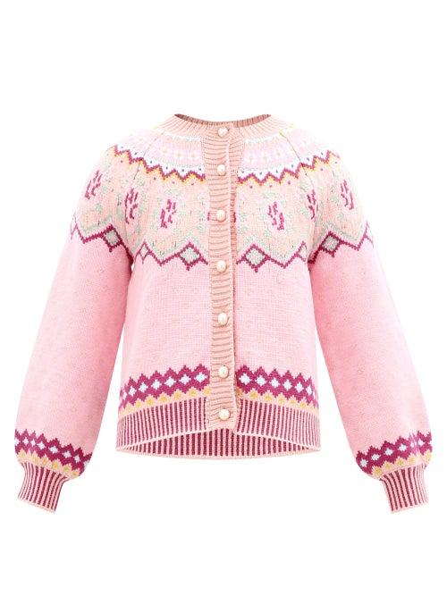 Loveshackfancy - Honeypie Fair Isle Cotton-blend Cardigan - Womens - Pink