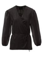 Matchesfashion.com Loup Charmant - Eloise Balloon-sleeve Organic-cotton Wrap Blouse - Womens - Black