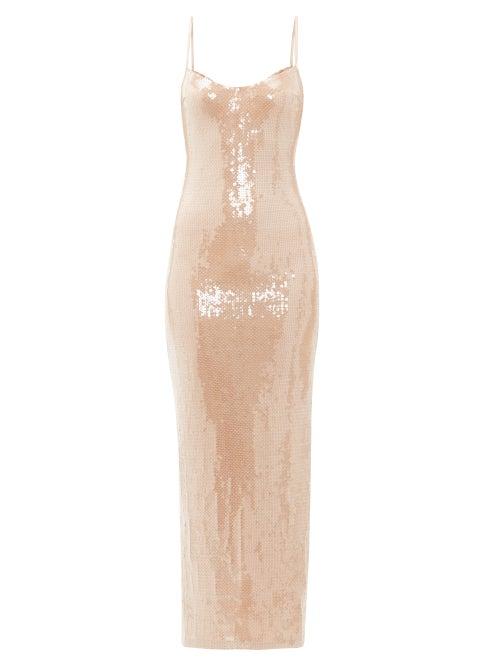 Matchesfashion.com Galvan - Plunge-back Sequinned Maxi Dress - Womens - Nude