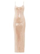 Matchesfashion.com Galvan - Plunge-back Sequinned Maxi Dress - Womens - Nude