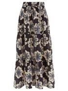 Matchesfashion.com Dodo Bar Or - Batira Floral Print Cotton Maxi Skirt - Womens - Black Multi