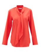 Umit Benan B+ - Pussy-bow Wool-crepe Shirt - Womens - Red