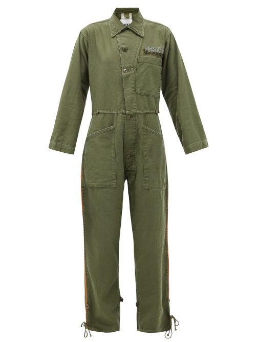 Matchesfashion.com Myar - Piped-trim Upcycled-cotton Jumpsuit - Womens - Khaki
