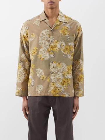L.e.j - Daffodil-print Cotton-blend Habotai Shirt - Mens - Gold Multi
