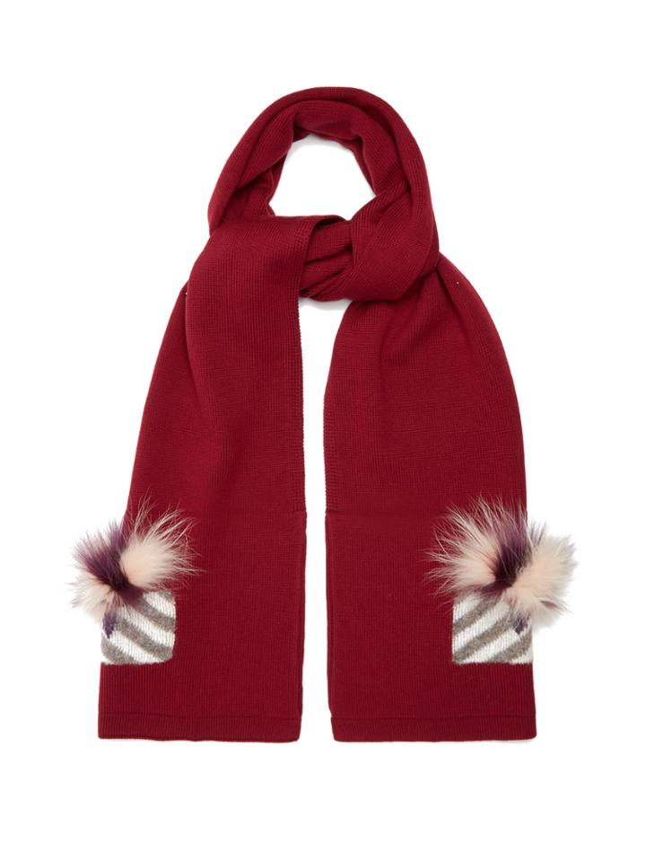 Fendi Monster Eyes Fur-trimmed Wool Scarf