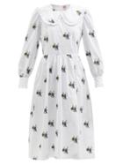 Shrimps - Ivy Climbing Grapes-embroidered Cotton Midi Dress - Womens - White Multi