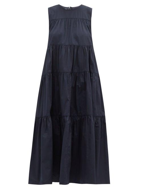 Ladies Rtw Co - Tiered Cotton-poplin Midi Dress - Womens - Navy