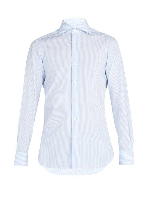 Matchesfashion.com Finamore 1925 - Striped Cotton Poplin Spread Collar Shirt - Mens - Blue Multi