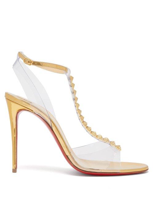 Matchesfashion.com Christian Louboutin - Jamais Pyramid Stud Mirrored Leather Sandals - Womens - Gold