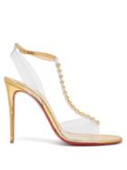 Matchesfashion.com Christian Louboutin - Jamais Pyramid Stud Mirrored Leather Sandals - Womens - Gold
