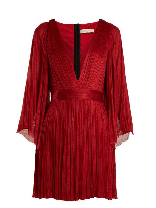 Matchesfashion.com Maria Lucia Hohan - Lur Deep V Neck Pleated Silk Tulle Mini Dress - Womens - Red
