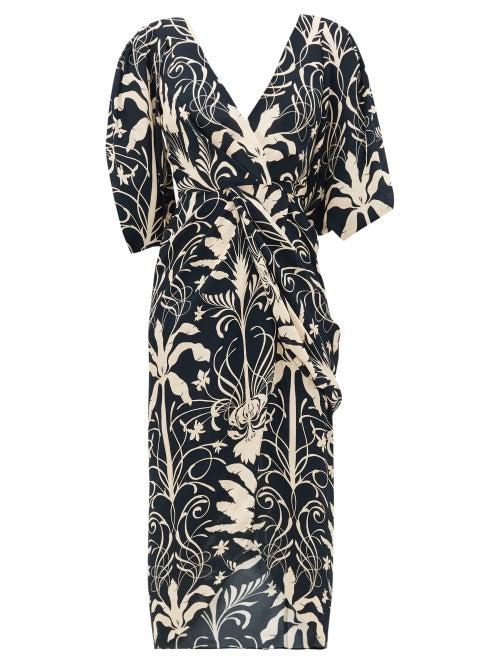 Matchesfashion.com Johanna Ortiz - Modern Visionary Crepe De Chine Dress - Womens - Black Cream