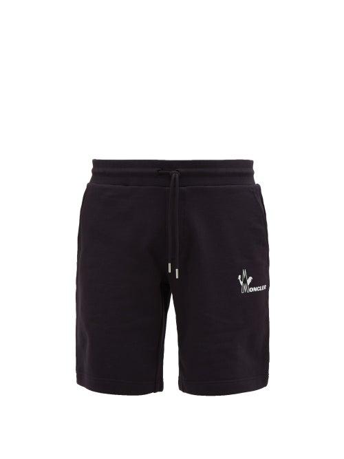 Matchesfashion.com Moncler - Logo Print Cotton Jersey Sweat Shorts - Mens - Navy