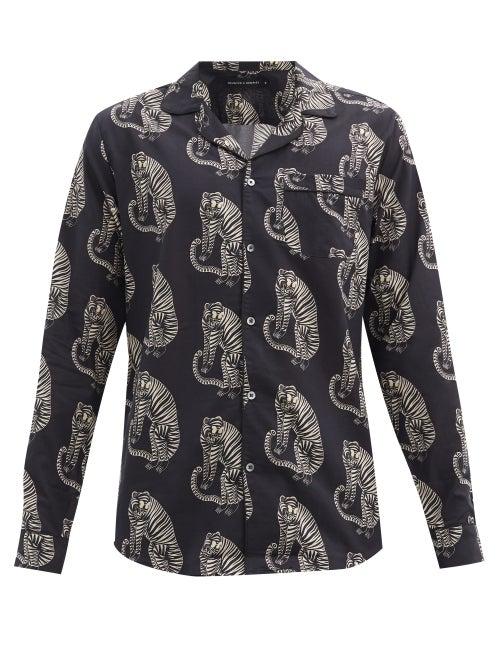 Matchesfashion.com Desmond & Dempsey - Sansido Tiger-print Cotton Pyjama Shirt - Mens - Black Multi