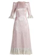 Matchesfashion.com The Vampire's Wife - Falconetti Ruffle Trimmed Silk Blend Dress - Womens - Pink Silver