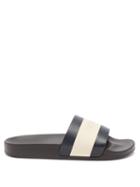 Mens Shoes Frescobol Carioca - Logo-embossed Striped Faux-leather Slides - Mens - Navy Multi