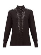 Matchesfashion.com Givenchy - Crystal Embellished Silk Crepe Blouse - Womens - Black