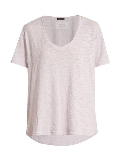 Matchesfashion.com Atm - Boyfriend V Neck Cotton Slub Jersey T Shirt - Womens - Light Purple
