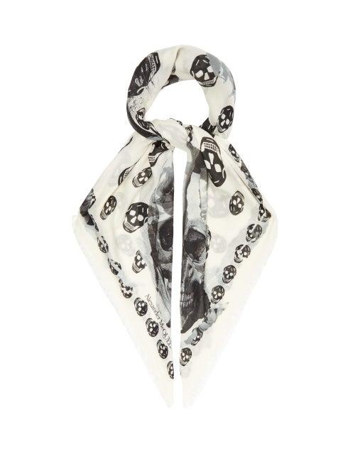 Matchesfashion.com Alexander Mcqueen - Torn Rose Skull Print Scarf - Womens - White