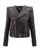 Balmain - Double-breasted Leather Jacket - Womens - Black