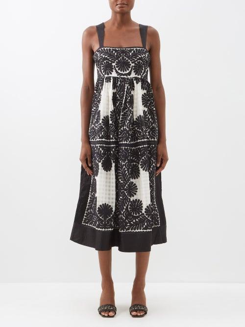 Ulla Johnson - Ardelle Embroidered Cotton-blend Midi Dress - Womens - Black White