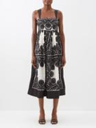 Ulla Johnson - Ardelle Embroidered Cotton-blend Midi Dress - Womens - Black White