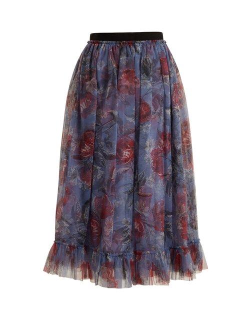 Matchesfashion.com Erdem - Clio Ellington Peony Print Tulle Skirt - Womens - Purple Print