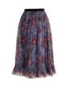 Matchesfashion.com Erdem - Clio Ellington Peony Print Tulle Skirt - Womens - Purple Print