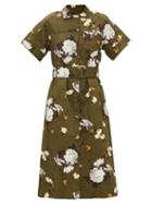 Erdem - Marya Floral-print Belted Cotton-blend Shirt Dress - Womens - Khaki