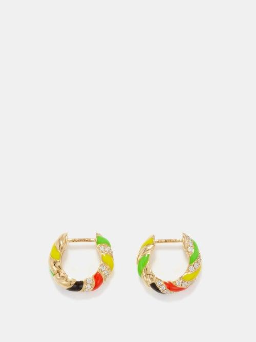 Yvonne Leon - Jamaique Diamond, Enamel & 9kt Gold Hoop Earrings - Womens - Gold Multi