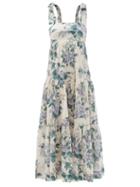 Ladies Beachwear Zimmermann - Cassia Tiered Floral-print Cotton Dress - Womens - Blue Print