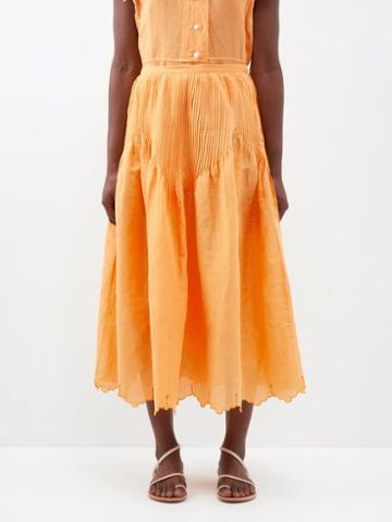 Thierry Colson - Verde Cotton-linen Midi Skirt - Womens - Yellow Gold