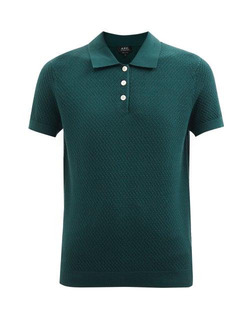A.p.c. - Maria Knitted Polo Shirt - Womens - Dark Green