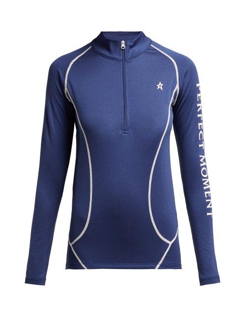 Matchesfashion.com Perfect Moment - Logo Print Thermal Stretch Jersey Top - Womens - Navy