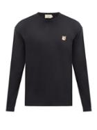 Matchesfashion.com Maison Kitsun - Fox Head-patch Cotton-jersey Long-sleeved T-shirt - Mens - Black