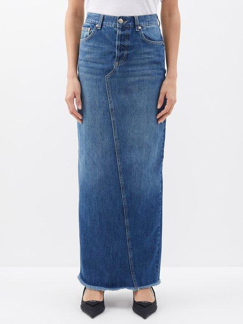 Raey - Split Back Organic-cotton Denim Maxi Skirt - Womens - Dark Indigo