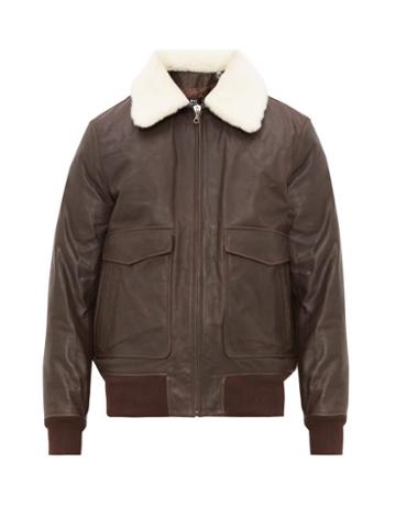 Matchesfashion.com A.p.c. - Gulfstream Removable Collar Leather Aviator Jacket - Mens - Brown
