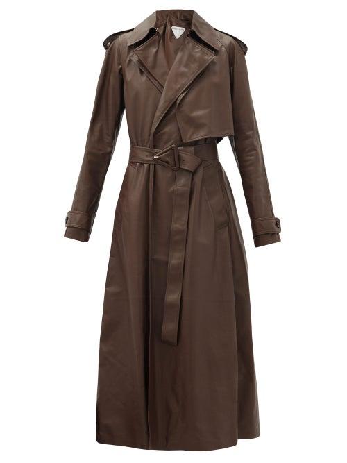 Matchesfashion.com Bottega Veneta - Belted Leather Trench Coat - Womens - Dark Brown