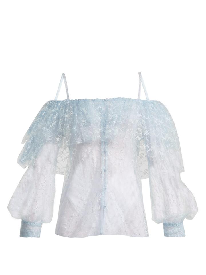 Rodarte Off-the-shoulder Lace And Tulle Top