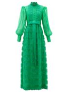 Matchesfashion.com Gucci - Lace-trimmed Tiered Georgette Gown - Womens - Green
