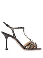 Matchesfashion.com Prada - Studded T Bar Leather Sandals - Womens - Black