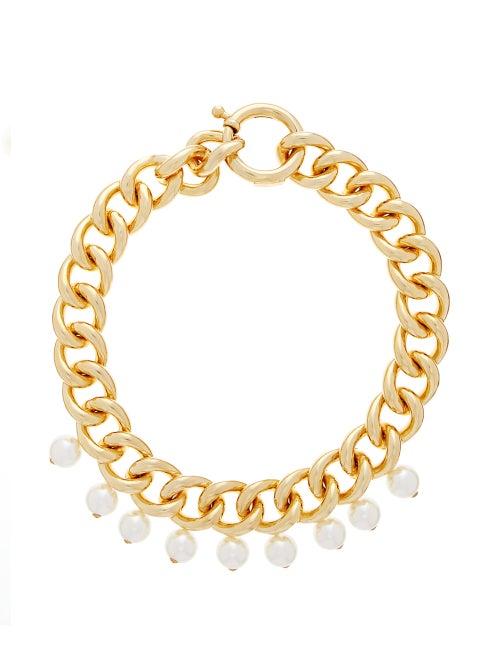 Matchesfashion.com Rosantica - Canasta Pearl-embellished Curb-chain Choker - Womens - Gold