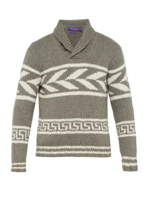 Matchesfashion.com Ralph Lauren Purple Label - Intarsia Knit Cashmere Sweater - Mens - Grey